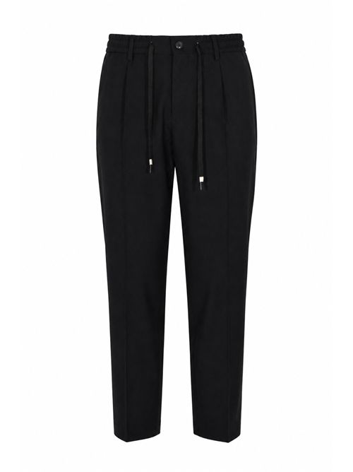 Pantalone con coulisse in misto viscosa stretch Nero DANIELE ALESSANDRINI | DUPL0008 PL01019000